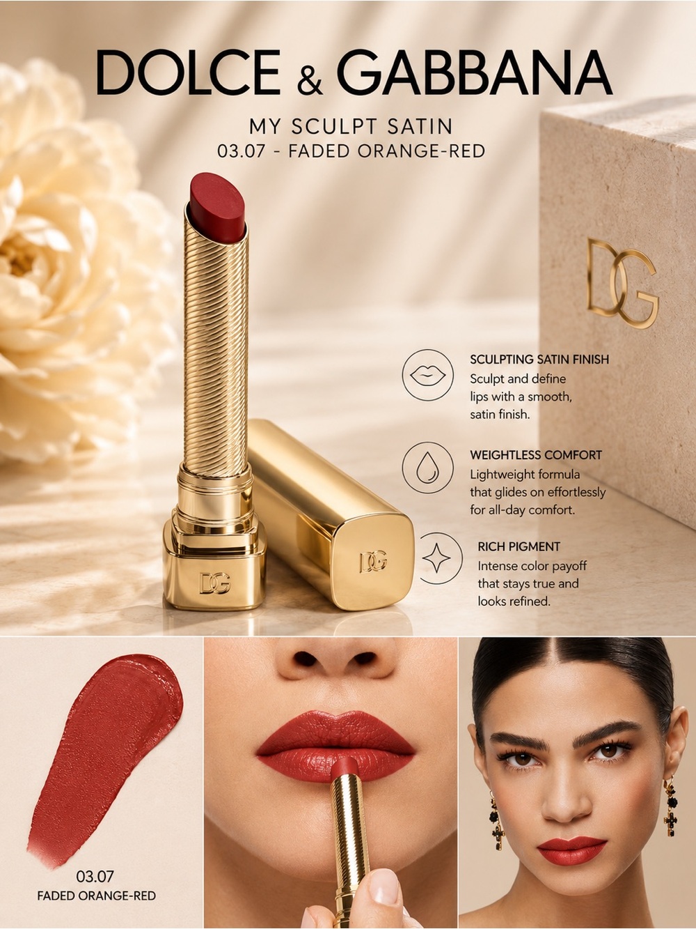 Dolce & Gabbana My Sculpt Satin Lipstick — 03.07 Faded Orange-Red